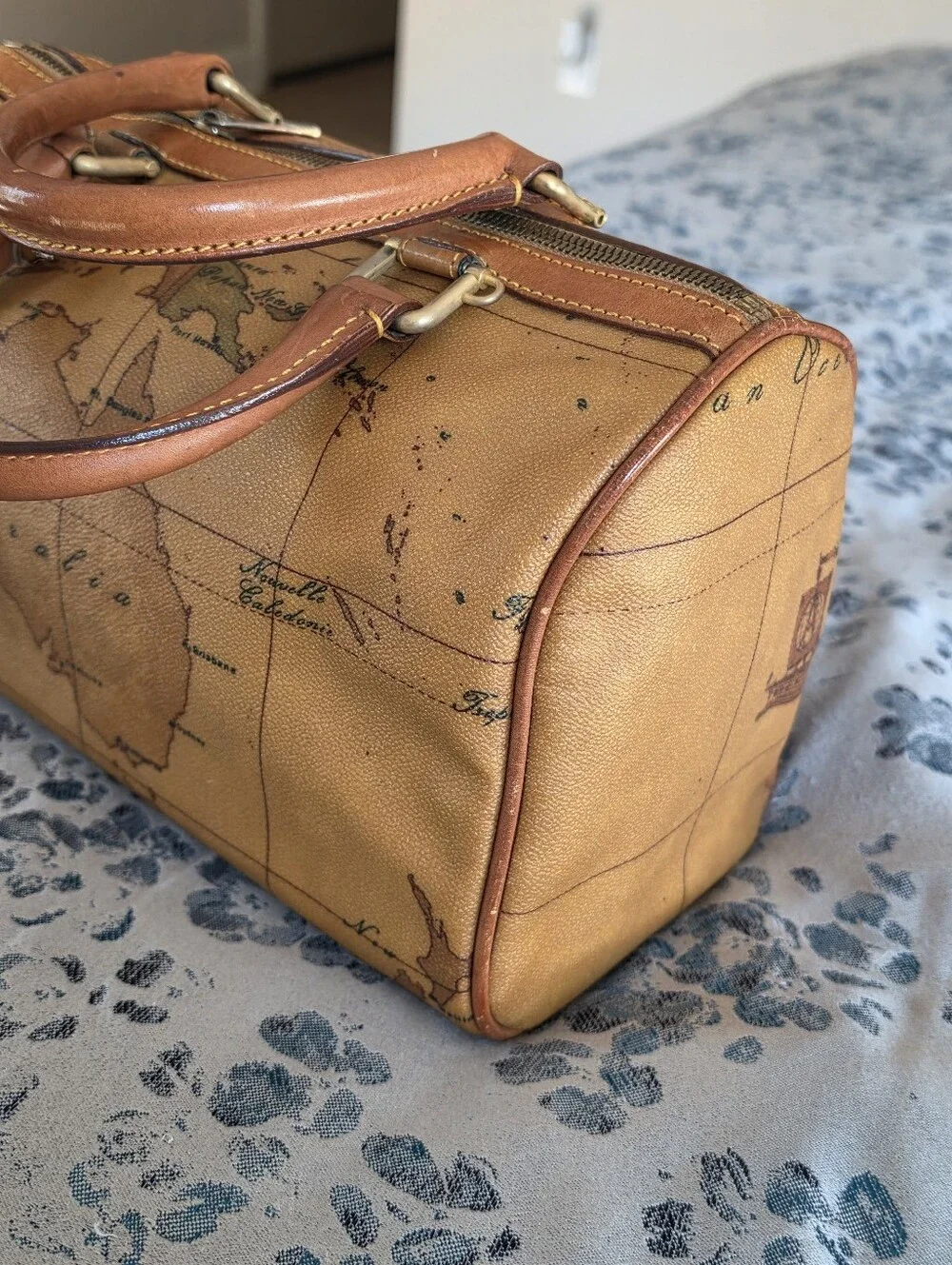 Authentic Alviero Martini Vintage Map-Print Satchel Handbag